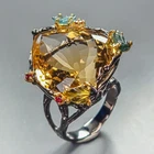 Gemstone 40 ct Natural Citrine Quartz Ring 925 Sterling Silver Size 8 /R458052