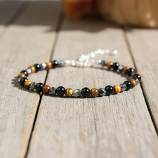 Triple Protection Healing Bracelet Hematite Obsidian Tiger Eye Beaded Jewelry