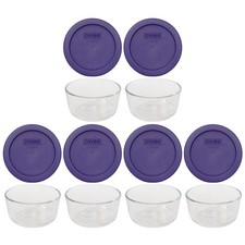 Pyrex 7202 (1-Cup) Glass Bowl with Plum Purple Lids (6-Pack) Made in USA