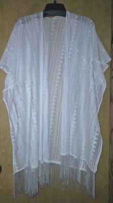 UNBRANDED Crochet Knit Topper - XL/1X - Open Front, Short Kimono Slv, Fringe Hem