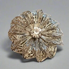 Silver Tone Filigree Flower Scarf Clip