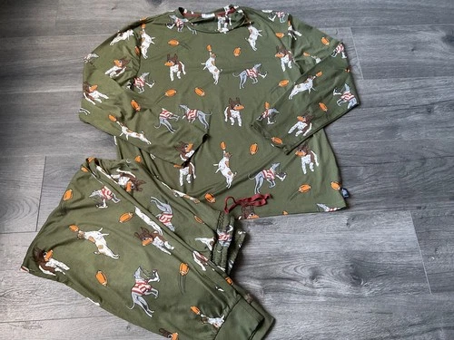 CHELSEA PEERS NEW YORK LADIES LONG SLEEVE PYJAMAS,KHAKI MIX COLOUR,SIZE LARGE