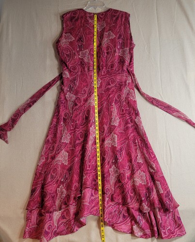 ECI New York 100 % Seide Kleid rosa Paisley Boho Damen 14 Volant Maxi Wickeloptik Y2K - Bild 5 von 11