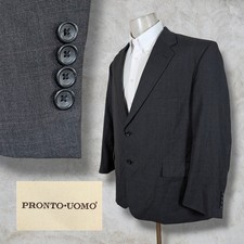 Pronto Uomo Mens Blazer Sport Coat Solid Gray Wool 48S Notch Lapell