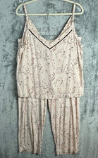 Soma Cool Nights Sleepwear Pajama Set Womens Large Beige Geo Dot Cami W/Pants