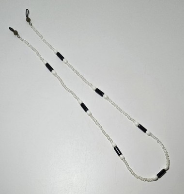 Eyeglass Necklace Pearl-White Seed Beads With Cylindrical Black & Clear Beads 