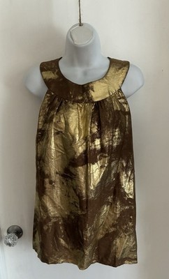 Tata Jolie 60s Mod Gold Glam Copper Linen Top Shirt Blouse Tunic Retro Go Go L