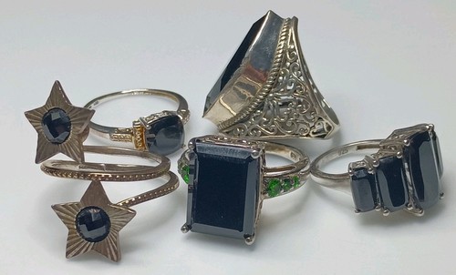 Black Spinel .925 Rings Qty 5 Size 5,8,9 - Picture 16 of 17