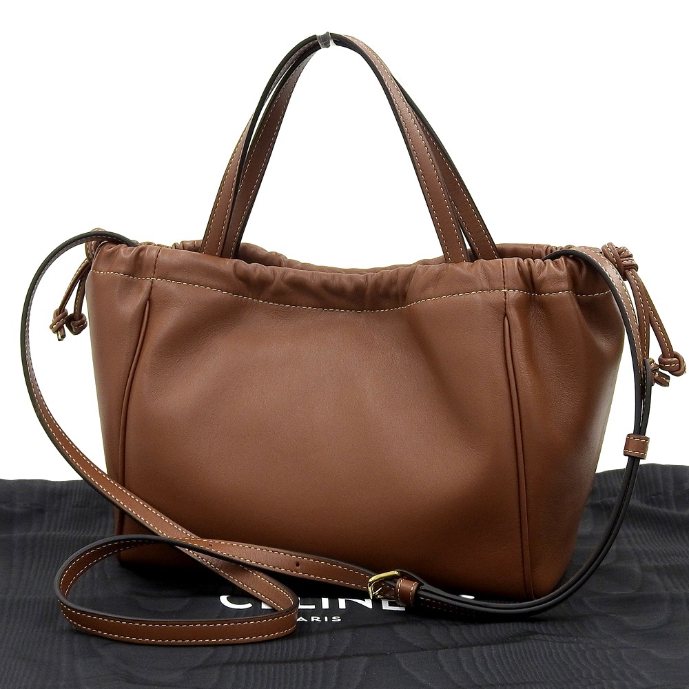 CELINE Triomphe Small Hippo Drawstring Cuir Shoulder Bag leather Brown image 2