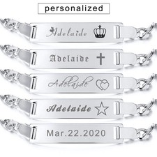 Women Baby Kid ID Name Plate Bracelet Chain Birthday Gift Personalized Engraving