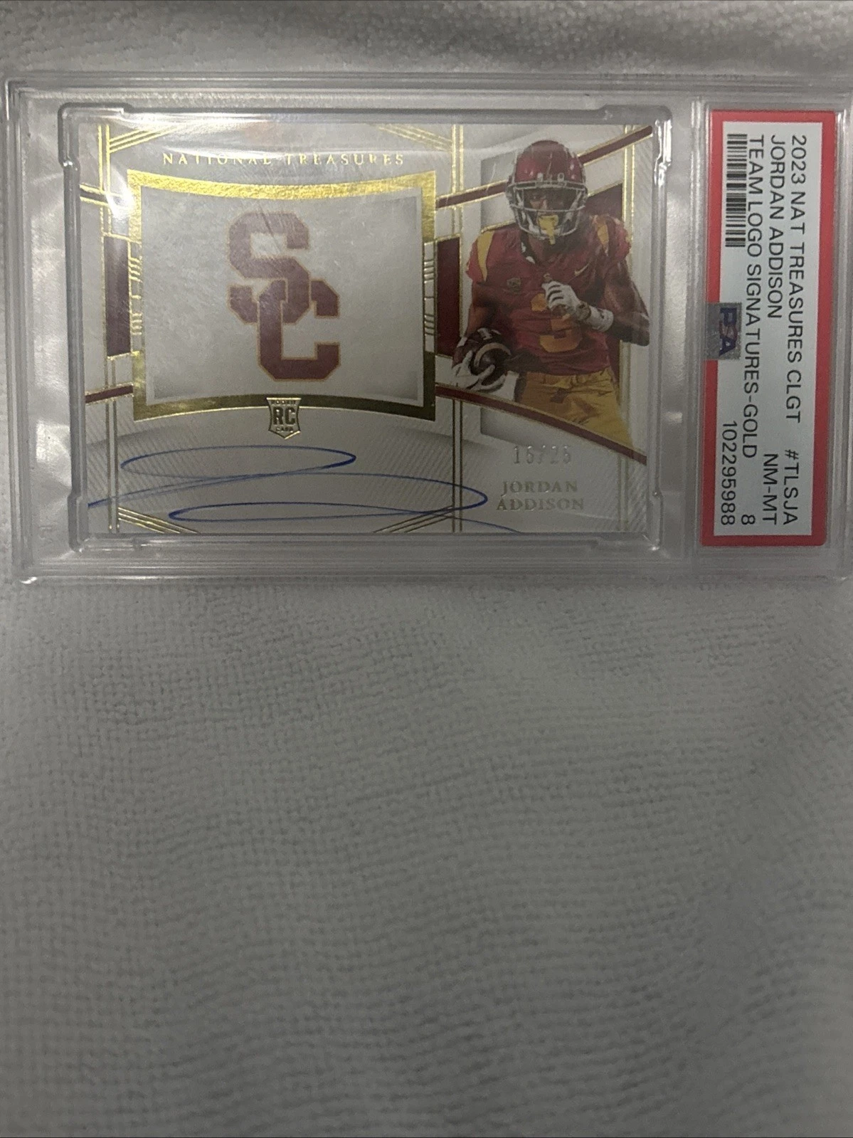 Jordan Addison Panini National Treasures Collegiate Team Logo Signatures #TLSJA Gold