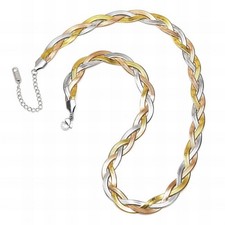Tri-Color Braided Necklace 18K Gold Plated Stainless Steel Chain