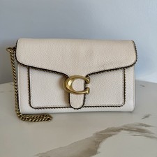 Coach Beaded Tabby 20 Chain Clutch Ivory Cream Leather Gold Hardware Crossbody