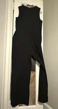 Calvin Klein Sleeveless Gauze Wide-Leg Jumpsuit Pockets Black 14 NWT