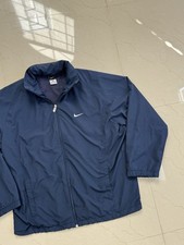 Vtg Nike Windbreaker Full Zip jacket Navy Blue Packable Hood XL Lined