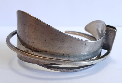 ED WIENER VINTAGE STERLING SILVER MODERNIST CUFF BRACELET