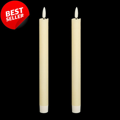 Real Wax Flameless Taper Candles Ivory 2 Pack 6H Timer Battery - US