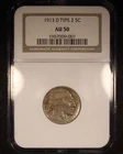 1913-D Buffalo Nickel (Type 2) - 5c NGC AU50 - Tough Coin!