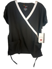 Black and White Scrub Top M NY Laundry MEDics Back Tie  2 Waist Pockets New