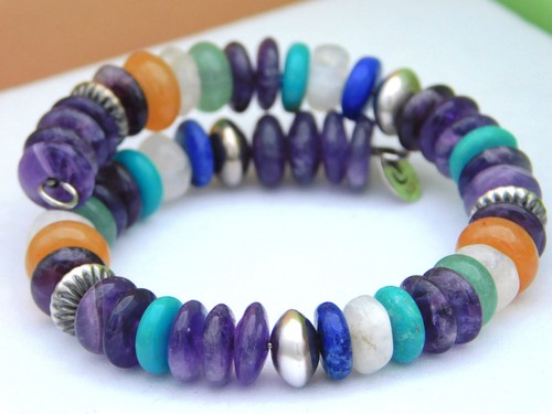 Goorgeous Carolyn Pollack Southwest Sterling Beaded Multi-Stone Coil Bracelet
