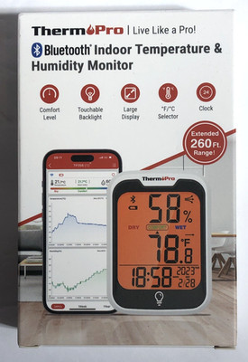ThermoPro TP358 Bluetooth Indoor Temperature and Humidity Monitor NEW
