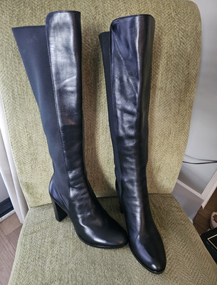 Giorgio Armani Womens Black Leather Knee High Stretch Boots US 8 New w/ Box