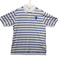 Adidas Shirt Mens Large Blue Polo Striped Short Sleeve Climacool Golf MCC