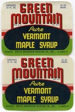 Green Mountain Pure Vermont Maple Syrup Vintage Label Only Lot of 2 Unused