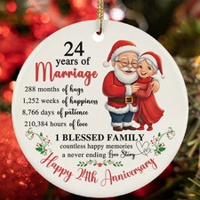 24 Years Of Marriage Ornament Happy 24th Anniversary Santa Claus Christmas Gift