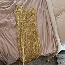 Gold Sequin Sweetheart Mermaid Formal Dress with Slit Backless Sleeveless