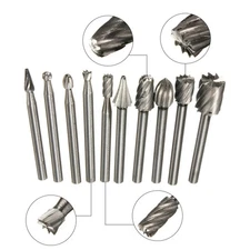 10pcs 1/8 Shank HSS Rotary Burr File Rasp Drill Bits Tool Set For Wood Carving