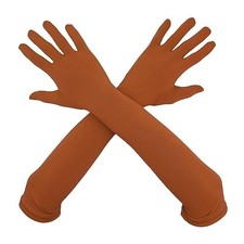 Unisex 18" Elbow Length Stretchy Spandex Gloves for Costume Party Cosplay Brown