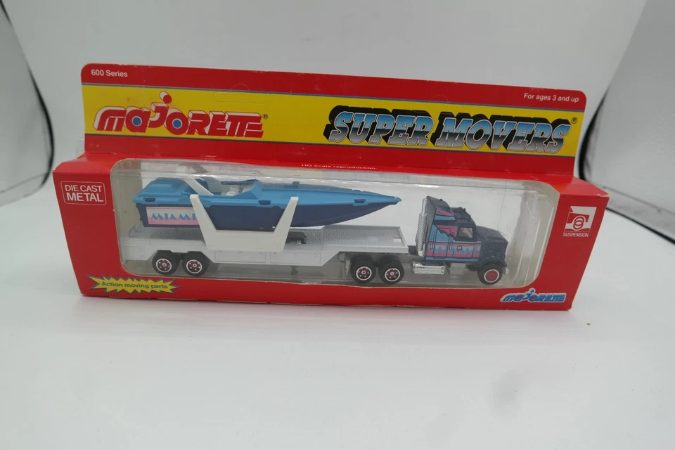Vintage MAJORETTE Super Mover '613' Miami Yacht Tractor Trailer 'Unpunched' NIB - Image 1 of 4