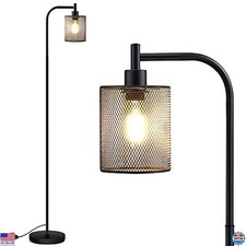 BoostArea Industrial Standing Floor Lamp, Iron Mesh Shade, 6W LED, Rustic Black
