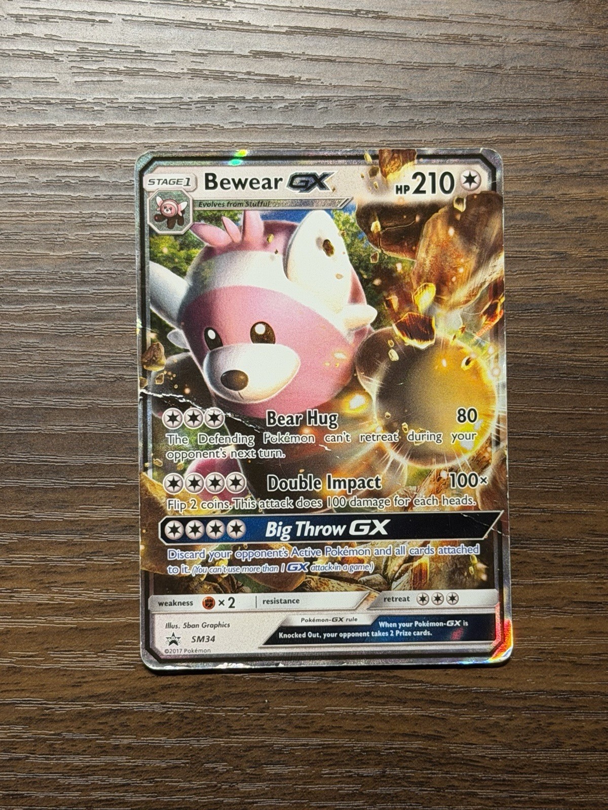 Bewear GX - SM34 Holo Promo Sun & Moon Promo Pokemon Holo Damaged