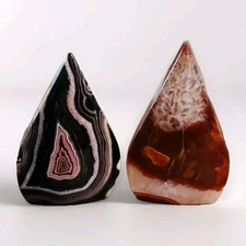Lot Of 2 Polished Sardonyx Teardrop Freeform Ornaments - USA