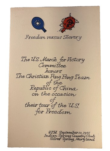 RARE 1971 Chinese Ping Pong Team Diplomacy Cold War Program Freedom vs Slavery