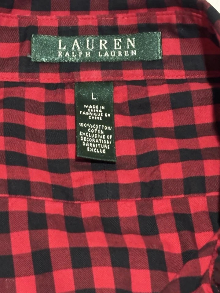 Camisa Ralph Lauren L Top A Cuadros Negra Roja LRL Logo Abotonada A Cuadros Embellecida Foto 4 de 4