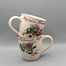 M&S Marks & Spencer Bouquet Garni Herb Print Stoneware Mugs – Set Of 2