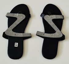 Women's Black Slider Flip Flops With Silver Rhinestones ~ Size 4/37