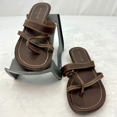 Predictions Open Toe Cross Strap Leather Sandals Women Size 7 Brown
