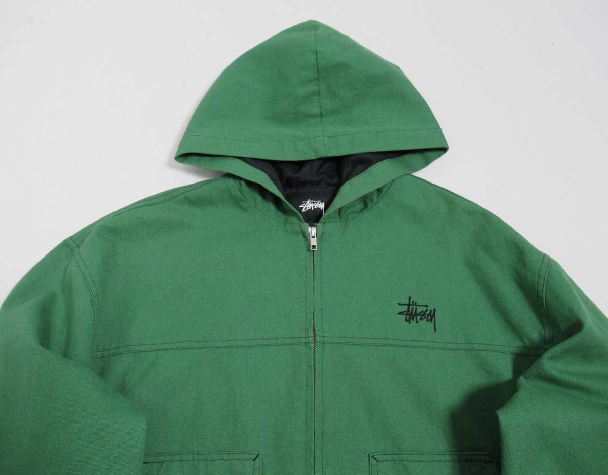 Stussy Men's Canvas Work Jacket Green 215135 Size M Hooded Stussy Men's Canvas Work Jacket Green 215135 Size M Hooded