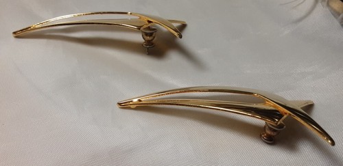 Earring Goldtone Polished Large 2" Modern Abstract Drop Post Pierced UNIQUE! - Picture 8 of 12