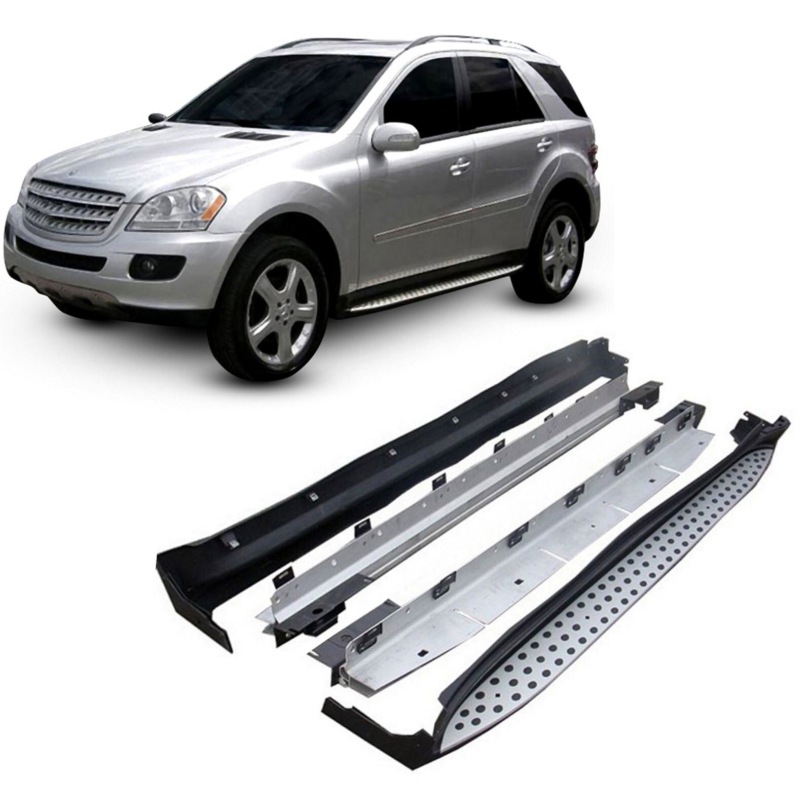 Marche-pieds Mercedes ML W164 antidérapants en alu brossé