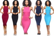 Clubwear Solid Basic Sleeveless Midi Tank Dress Bodycon Racerback 904 Size Small