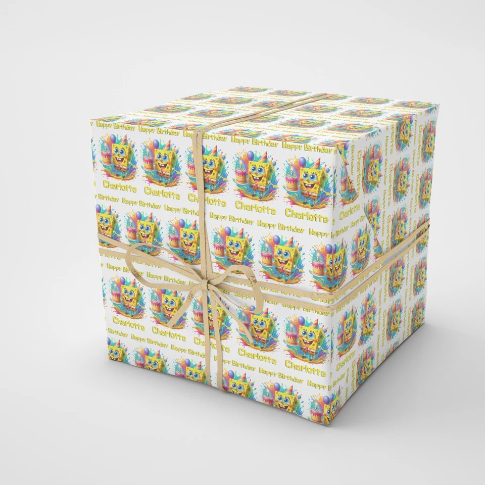 SpongeBob Personalised Wrapping Paper - Custom Name Kids Birthday Gift Wrap UK - Image 3 of 3