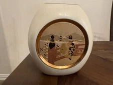 Vintage Chokin Vase The Art of Chokin Geisha on Bridge 24K Gold Trim