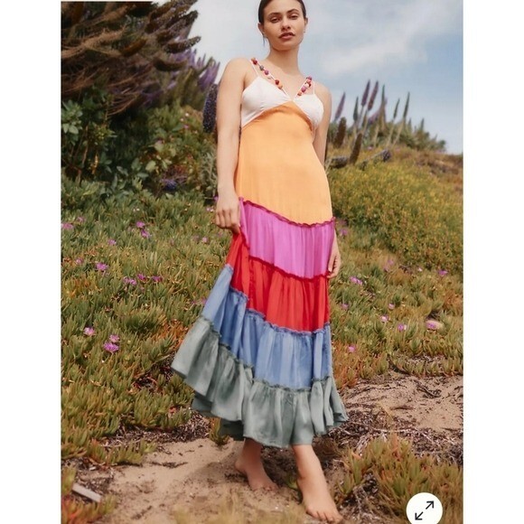 Anthropologie Rainbow Tiered V-Neck Maxi Dress Size 1X | eBay