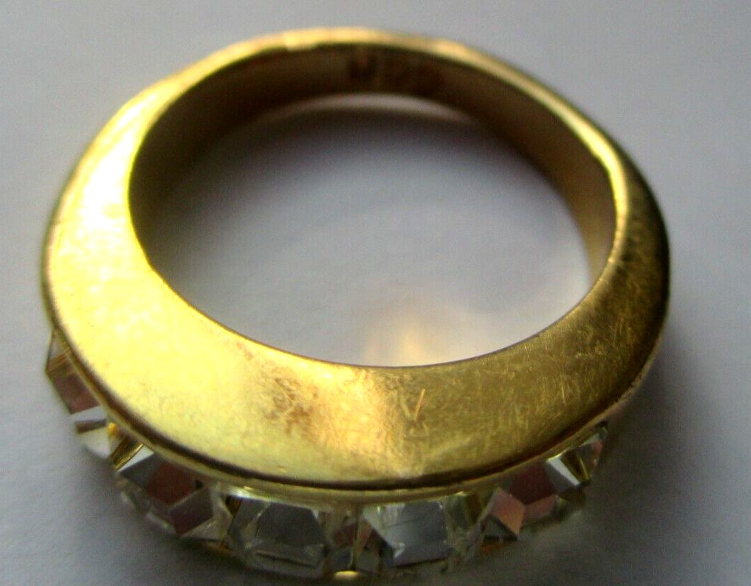Bague CCB Années 1990 Métal Doré Ornée De 5 Oxydes - Taille 55, Occasion, Pièce Vintage