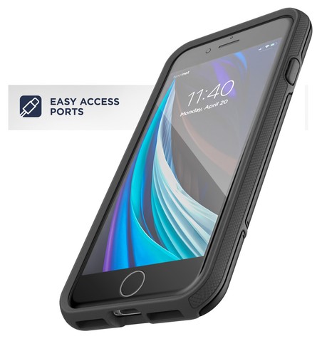 iPhone SE Case (2022 / 2020 Armor) Military Grade Full Body Rugged Cover (Black) - Imagen 2 de 6